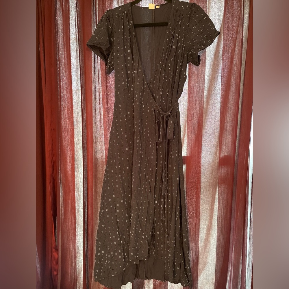 Gap high low midi wrap dress- blue white polka dots - Size M